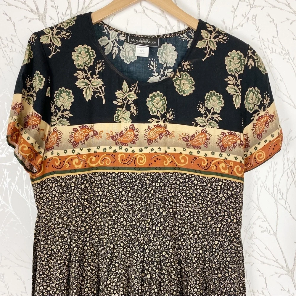 VINTAGE MOLLY MALLOY Cottage Mixed Print Maxi Dress 8 - Picture 4 of 9